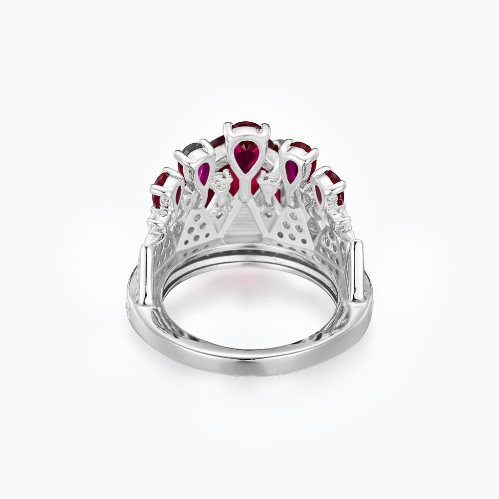 Princess Crown Ring with six red sparkling diamonds