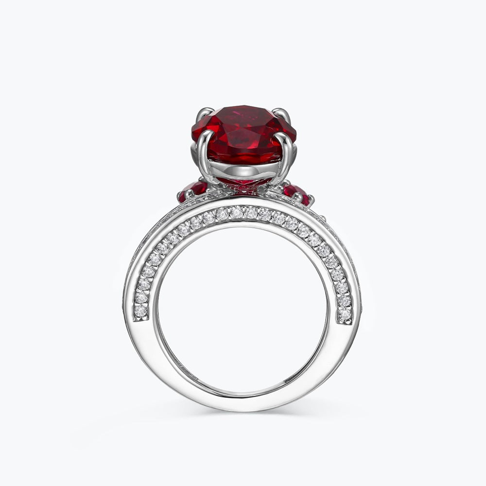 Princess Crown Ring with six red sparkling diamonds