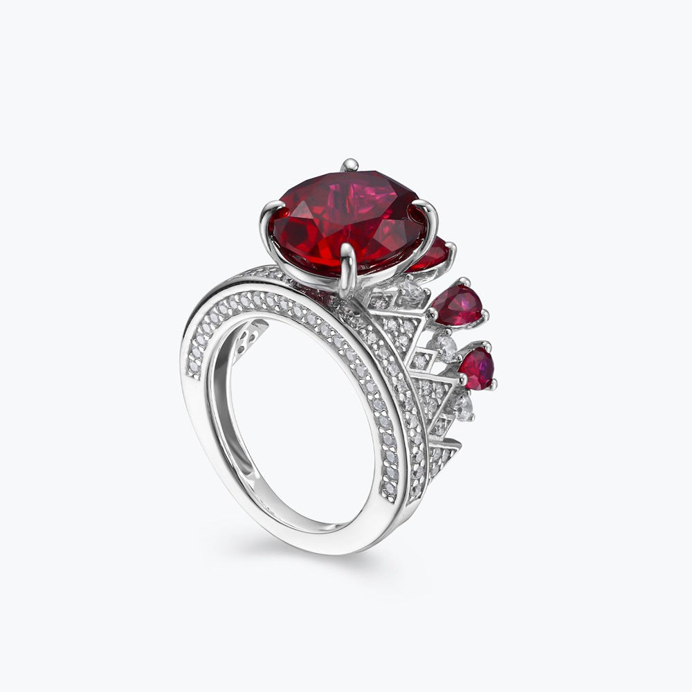Princess Crown Ring with six red sparkling diamonds