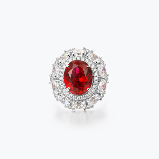 Red corundum pigeon egg colored gemstone ring