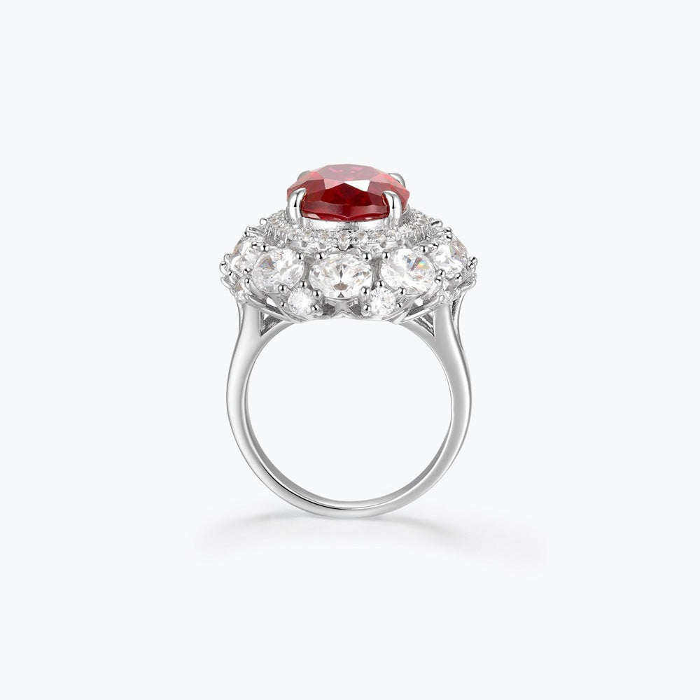 Red corundum pigeon egg colored gemstone ring