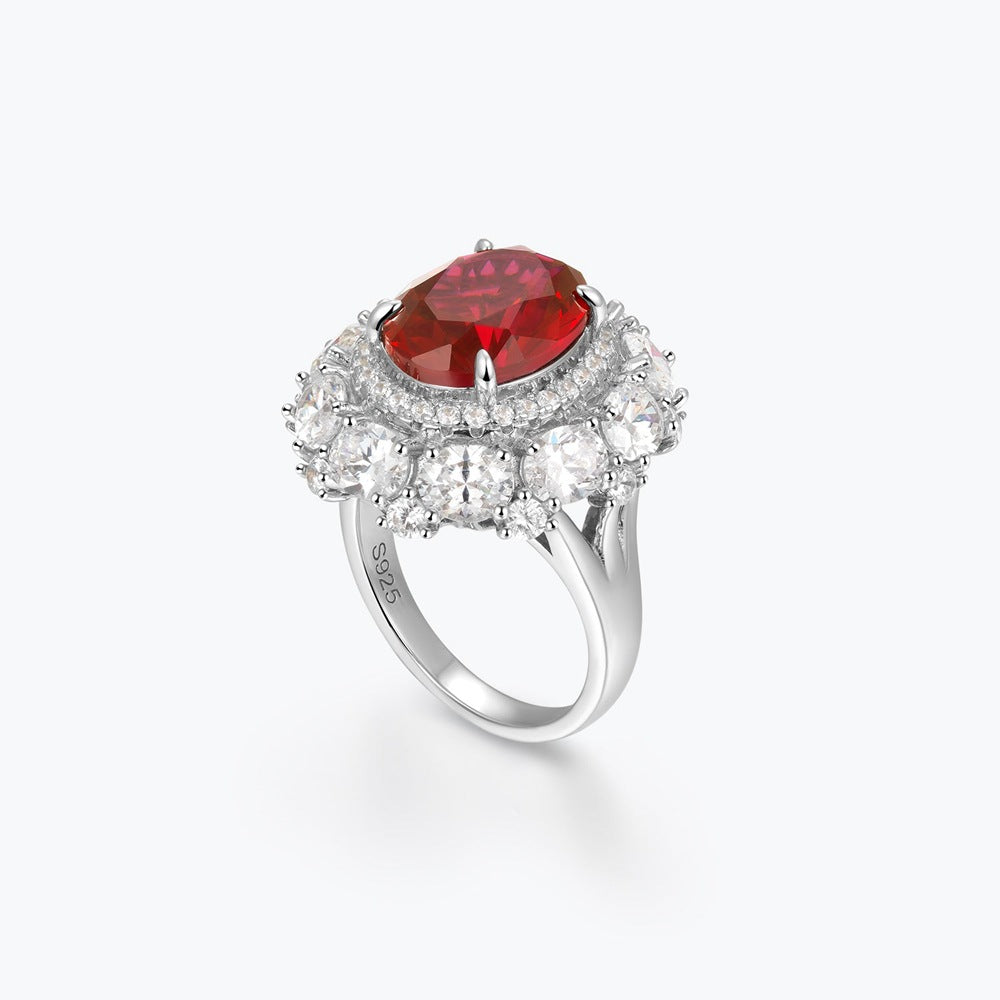 Red corundum pigeon egg colored gemstone ring