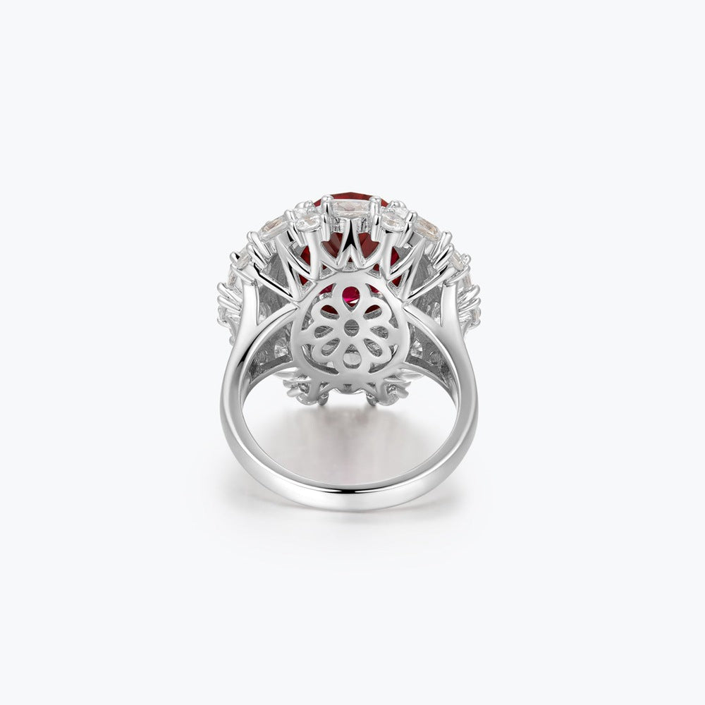 Red corundum pigeon egg colored gemstone ring