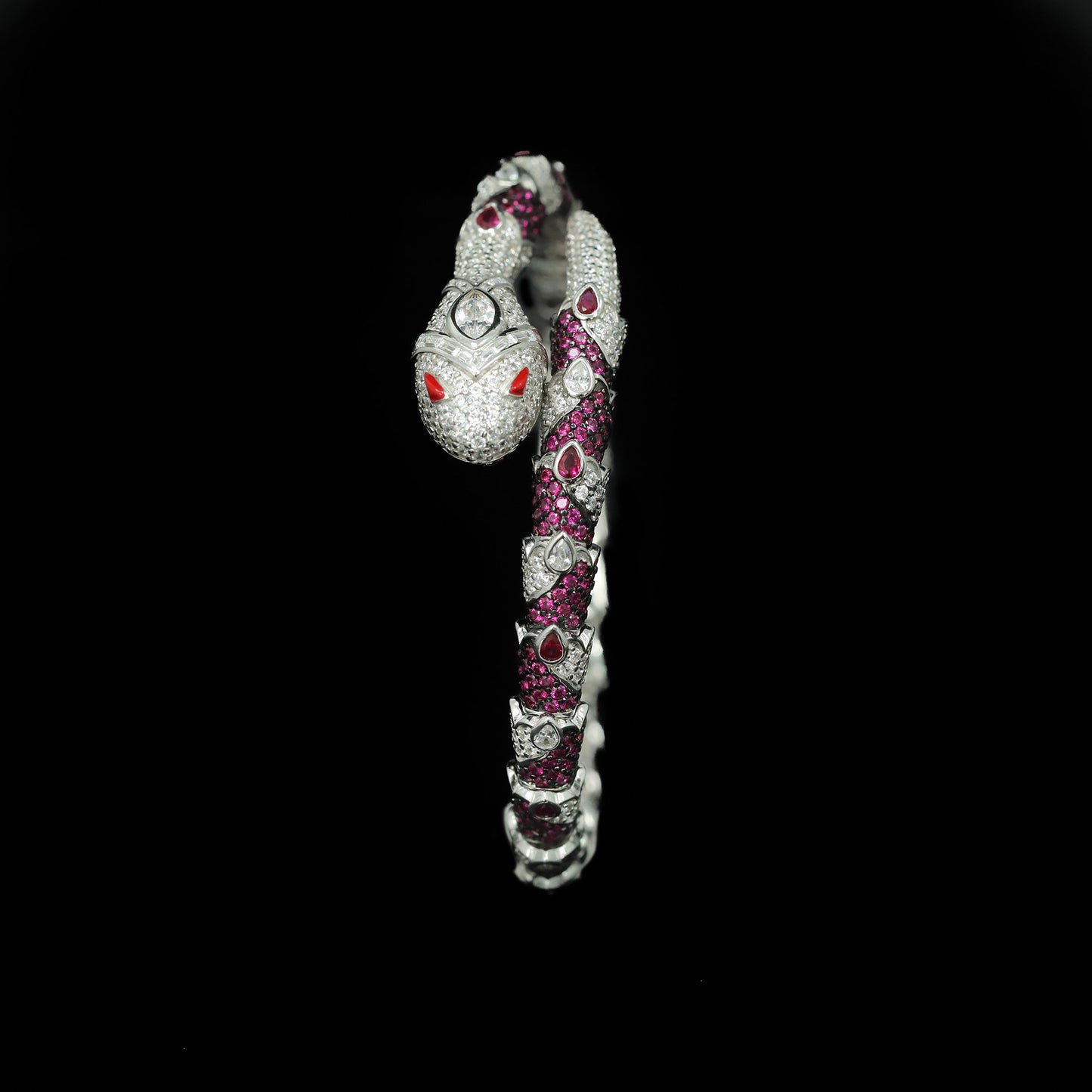 High Carbon Diamond Spirit Snake Pink Sapphire White Eye Silver Plated Bracelet