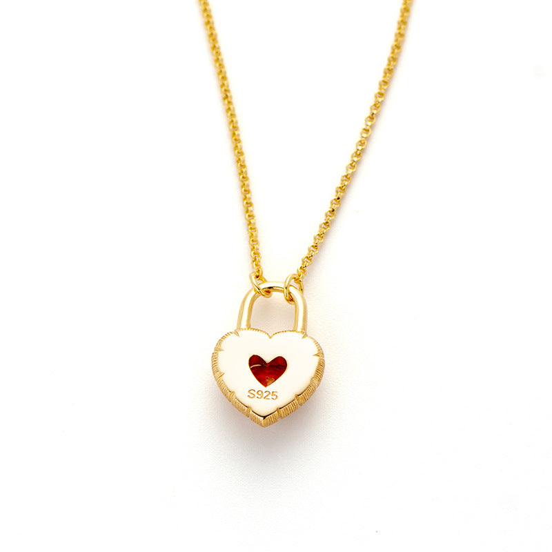 Vintage Lock Heart Silver Plated Red Papara Necklace