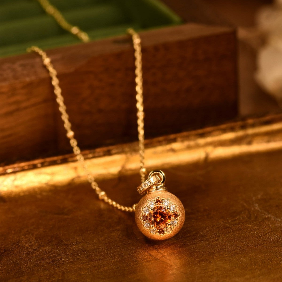 Pomegranate Orb Brushed Pendant Necklace