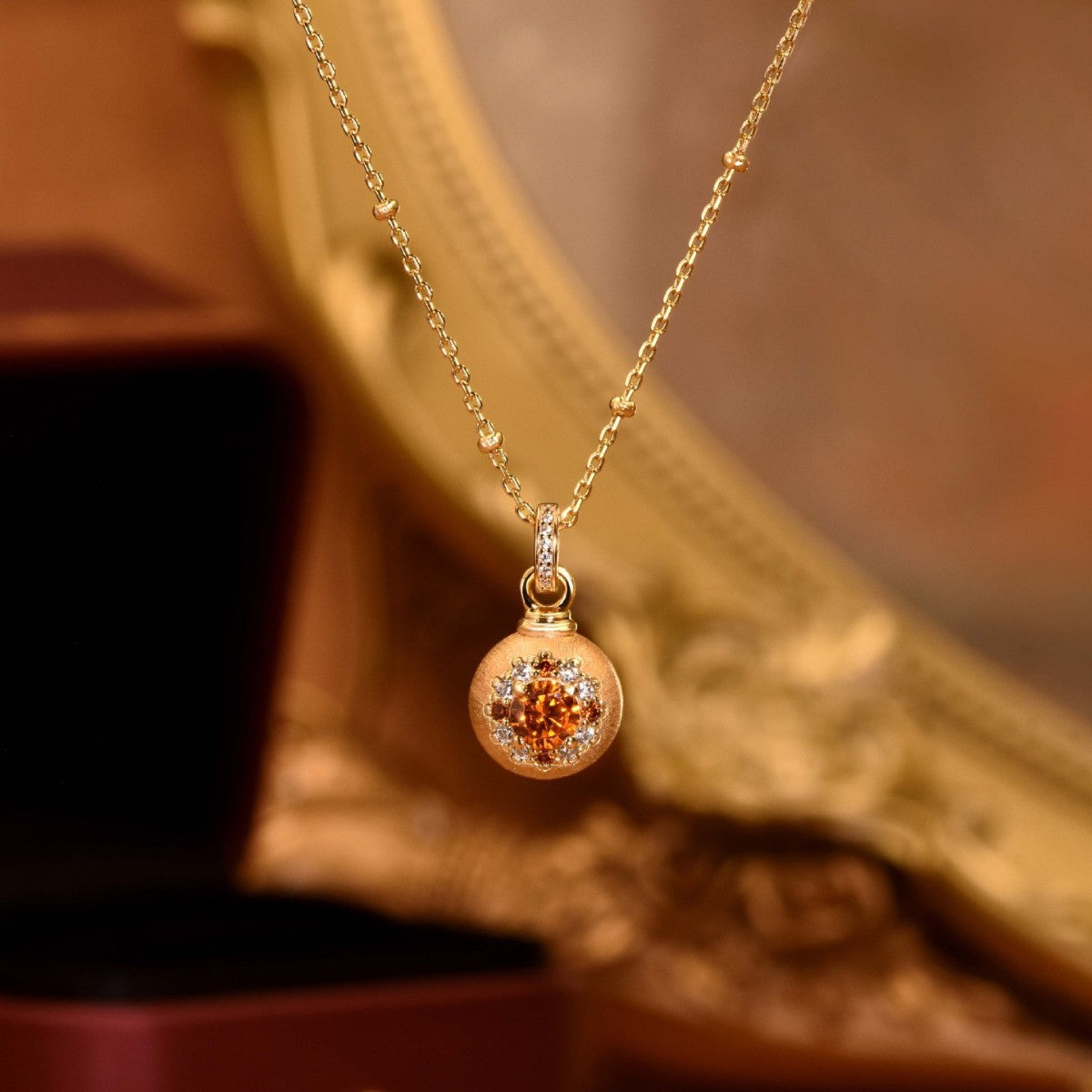 Pomegranate Orb Brushed Pendant Necklace