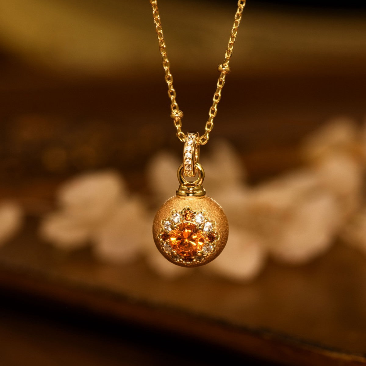 Pomegranate Orb Brushed Pendant Necklace