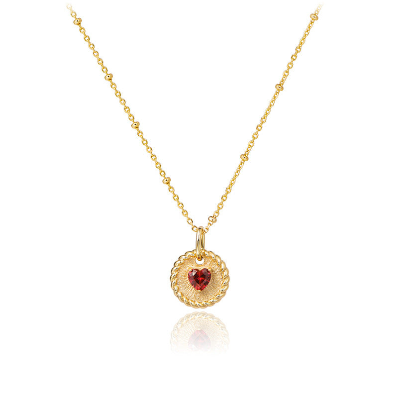 Brushed Heart Twist Ruby Collarbone Necklace
