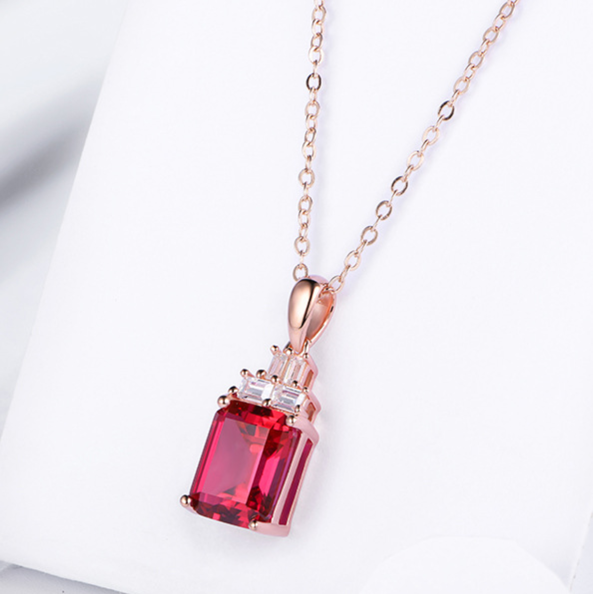 S925 silver plated 18K rose gold cultivated ruby necklace small octagonal pendant