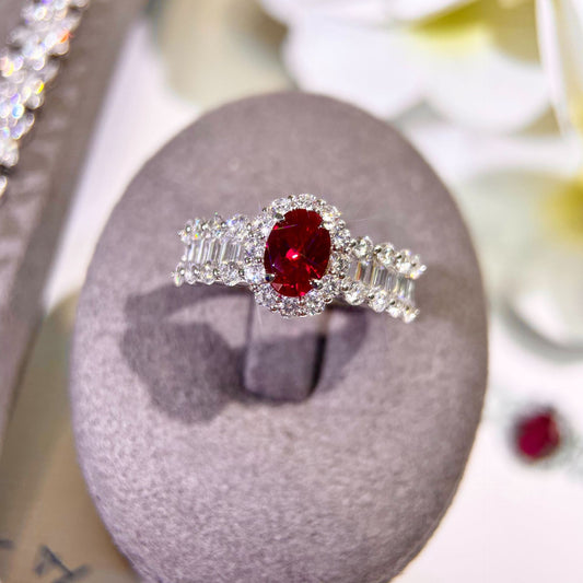 2 Carat Cultured Ruby Pigeon Blood Red Ring Vintage T Square Diamond Temperament Celebrity