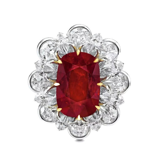 Pigeon Blood Red Rose Cut Ruby Flower Ring
