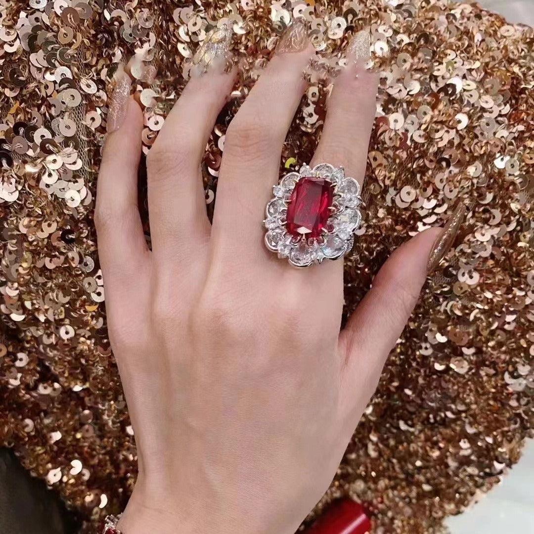 Pigeon Blood Red Rose Cut Ruby Flower Ring