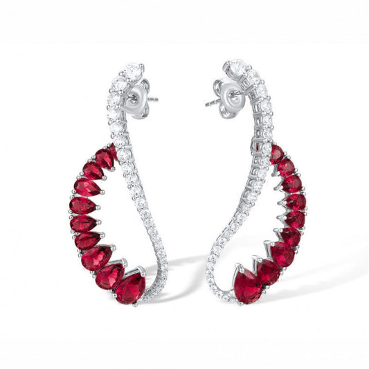 High carbon diamond spirit snake dove blood red drop cut earrings