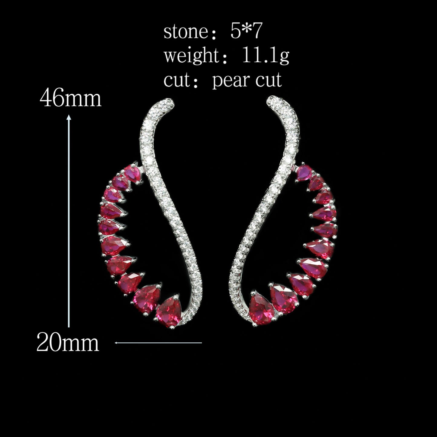 High carbon diamond spirit snake dove blood red drop cut earrings