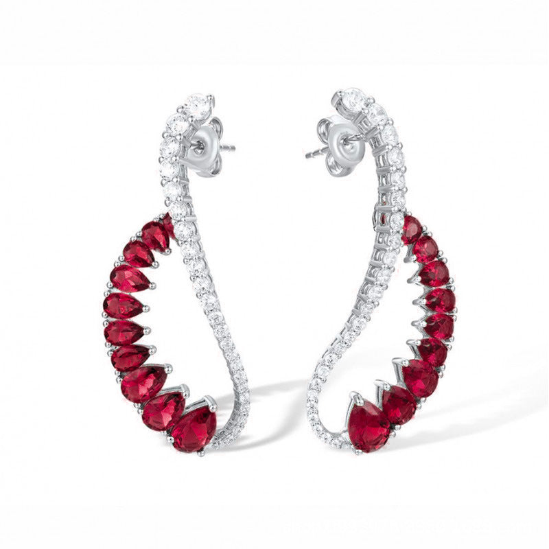 High carbon diamond spirit snake dove blood red drop cut earrings