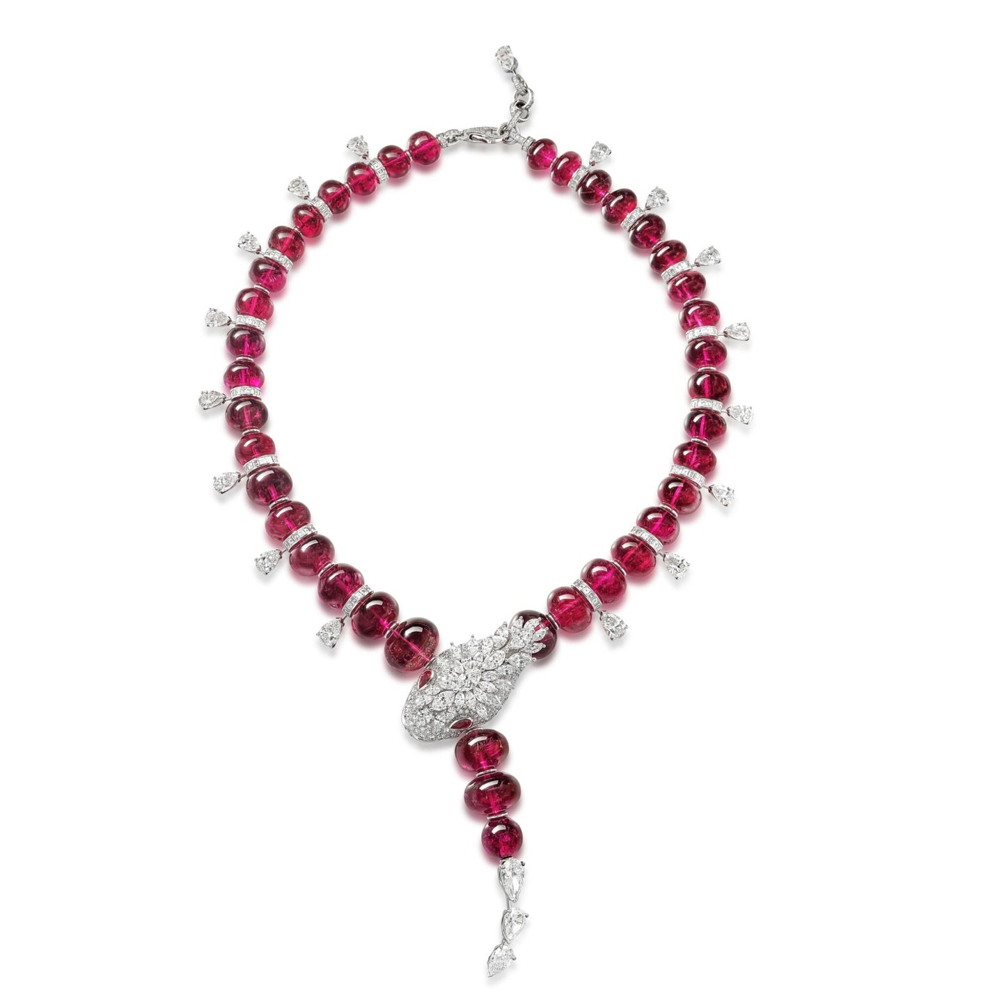 High Carbon Diamond Spirit Snake Pigeon Blood Red Natural Chalcedony Necklace