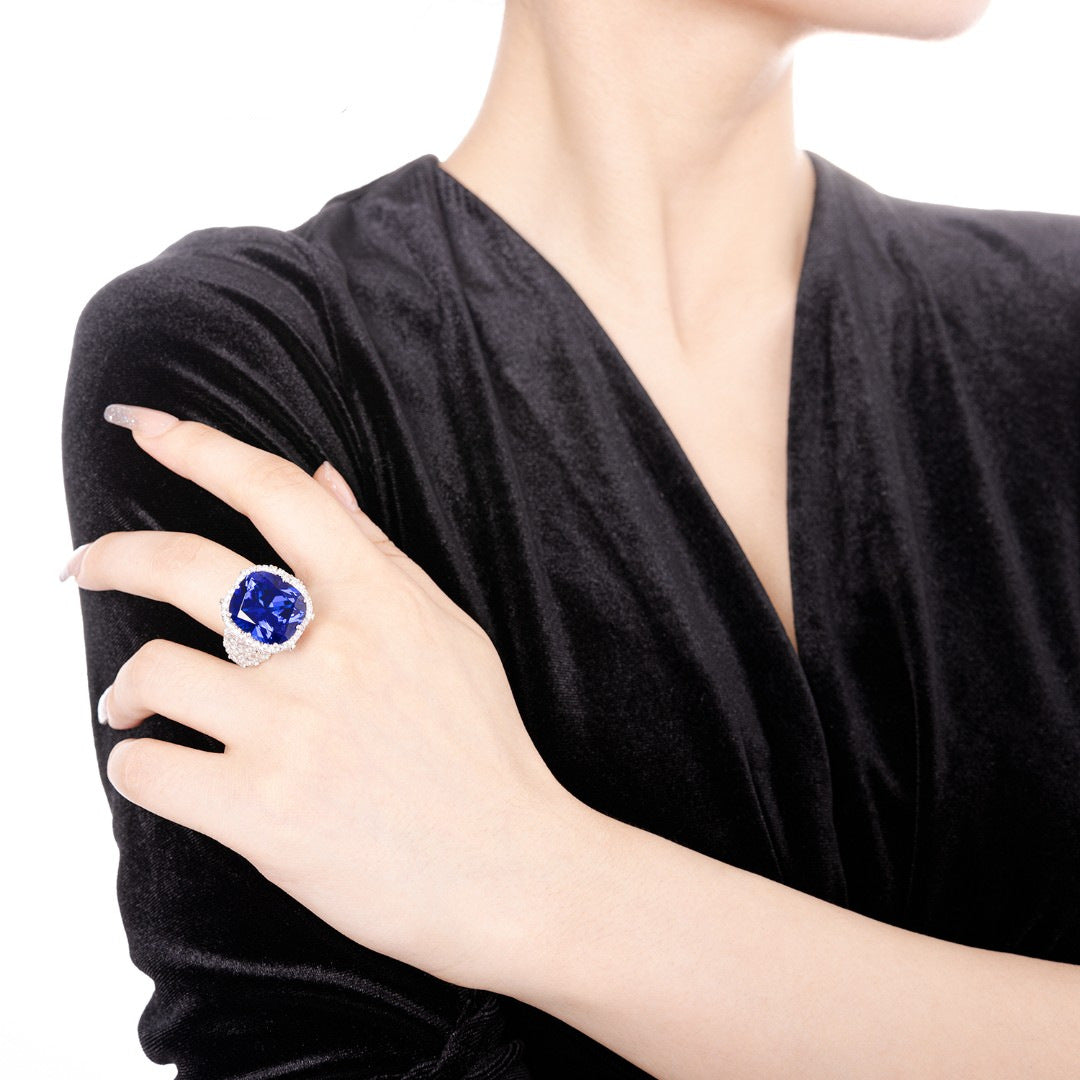 High Countertop Deluxe Heavy Duty Sapphire Ring High Carbon Diamond Royal Blue
