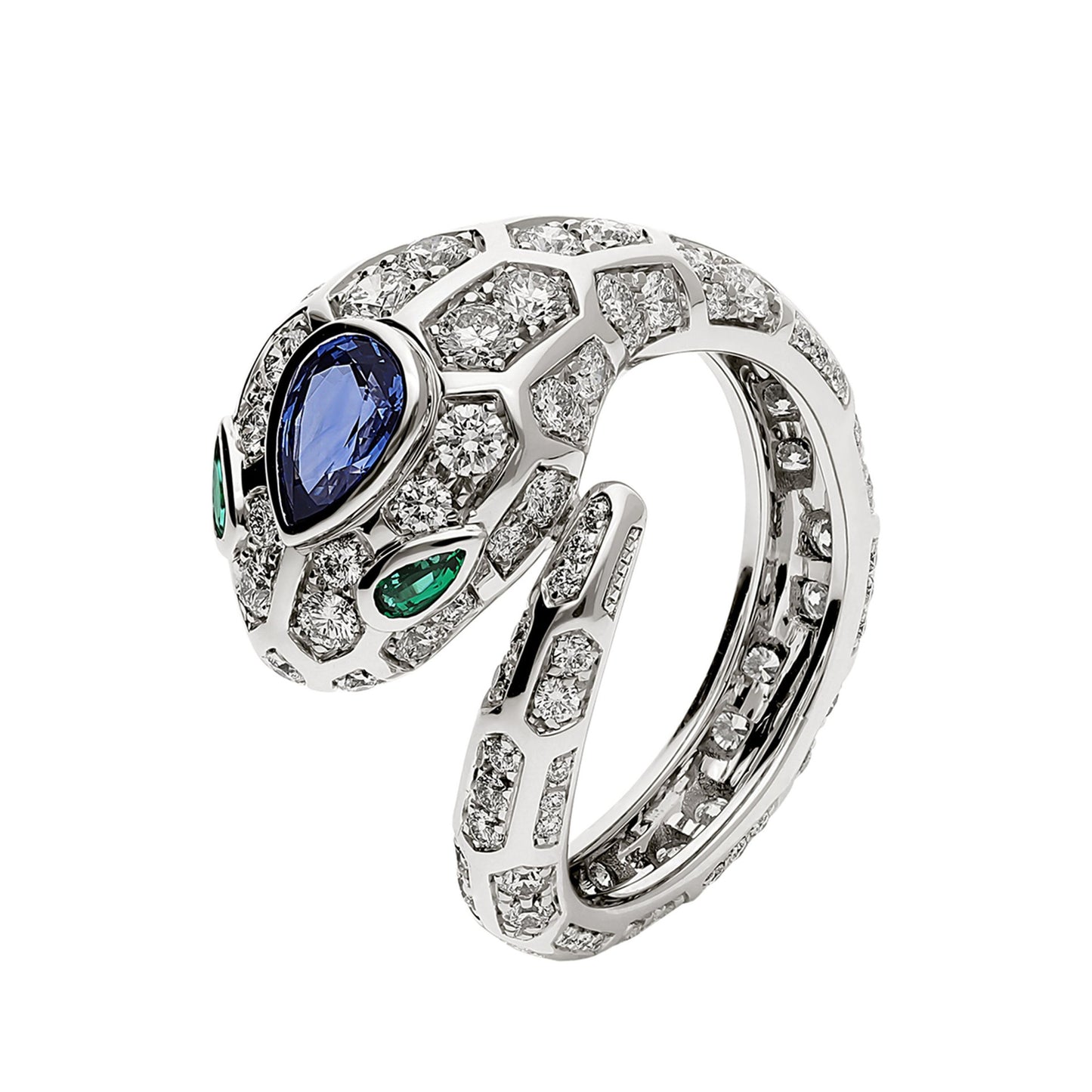 Teardrop Pear Cut Snake Ring High Carbon Diamond Royal Blue
