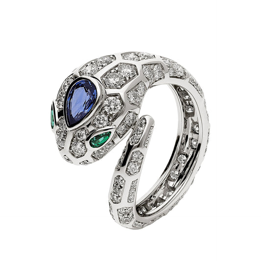 Teardrop Pear Cut Snake Ring High Carbon Diamond Royal Blue