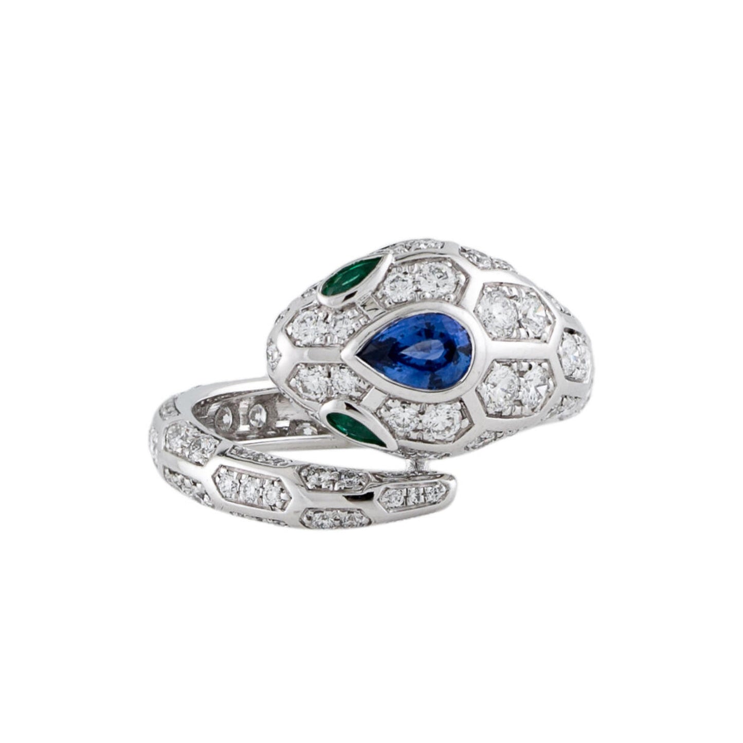 Teardrop Pear Cut Snake Ring High Carbon Diamond Royal Blue