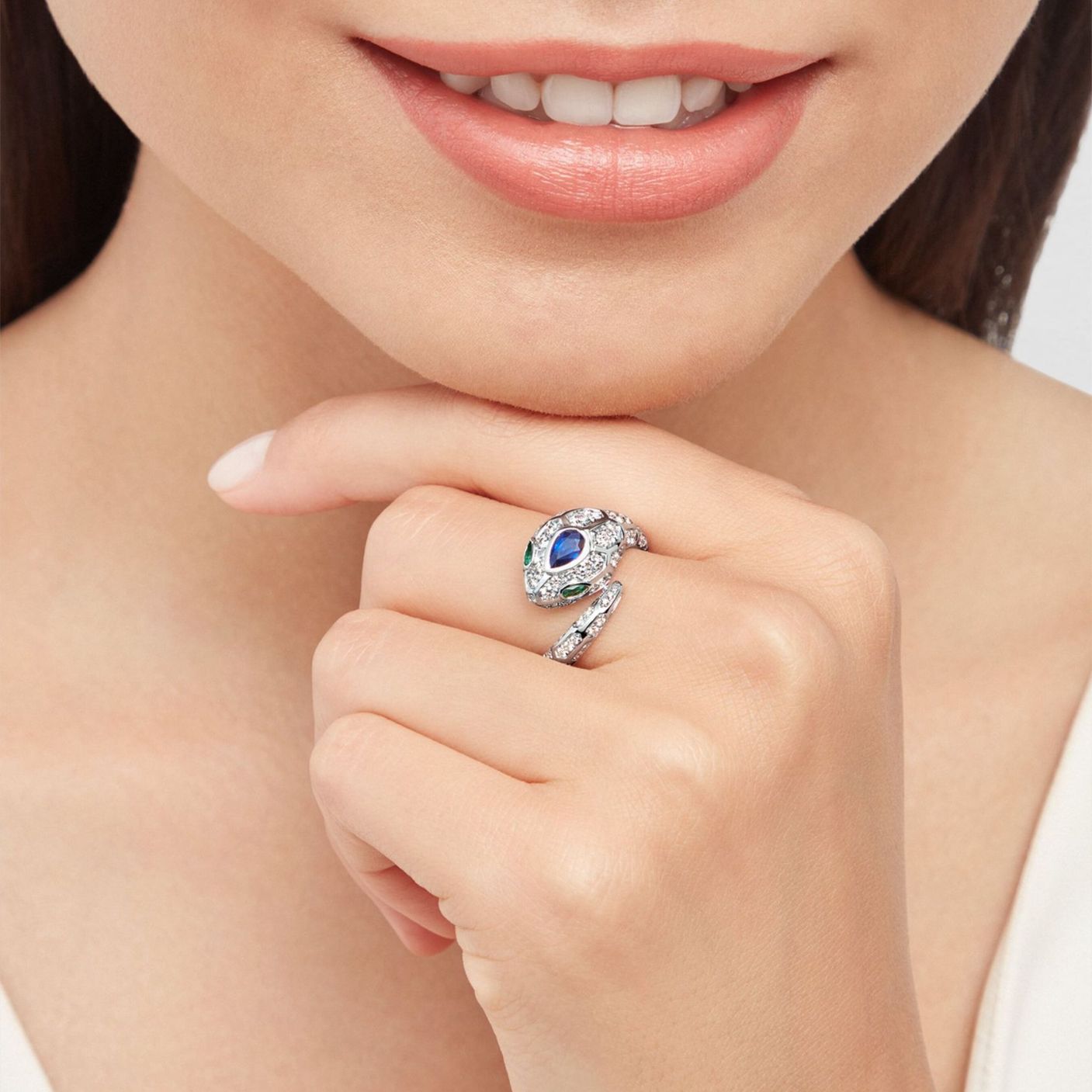 Teardrop Pear Cut Snake Ring High Carbon Diamond Royal Blue