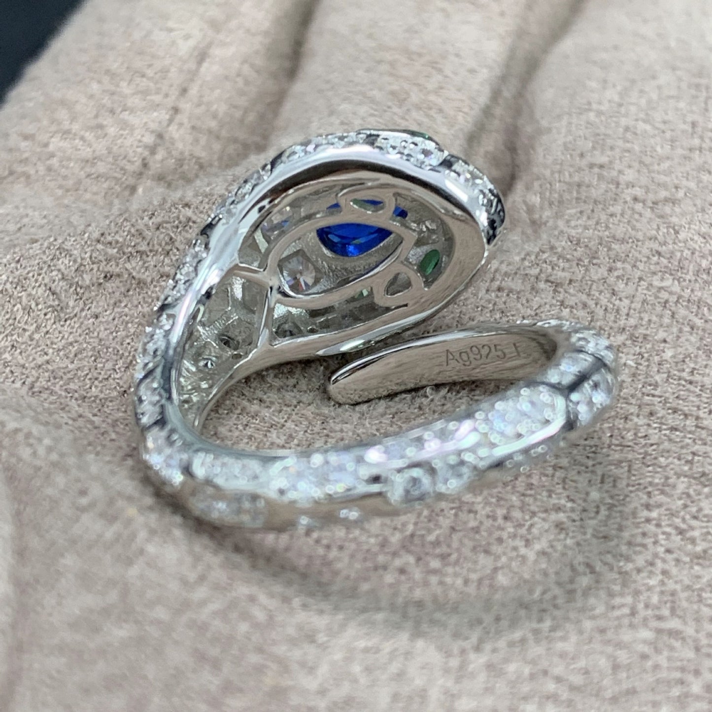 Teardrop Pear Cut Snake Ring High Carbon Diamond Royal Blue