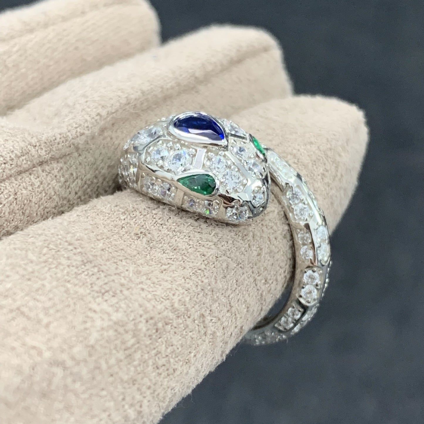 Teardrop Pear Cut Snake Ring High Carbon Diamond Royal Blue