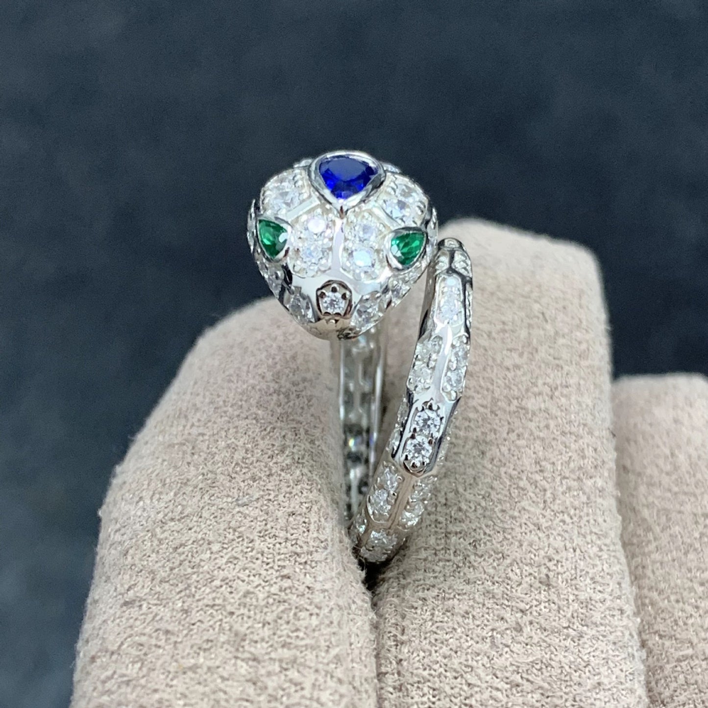 Teardrop Pear Cut Snake Ring High Carbon Diamond Royal Blue