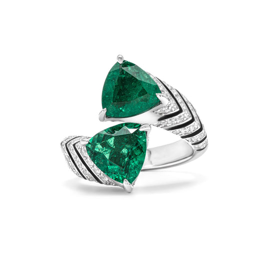 Emerald Open End Ring High Carbon Diamond Muzo Green Ring