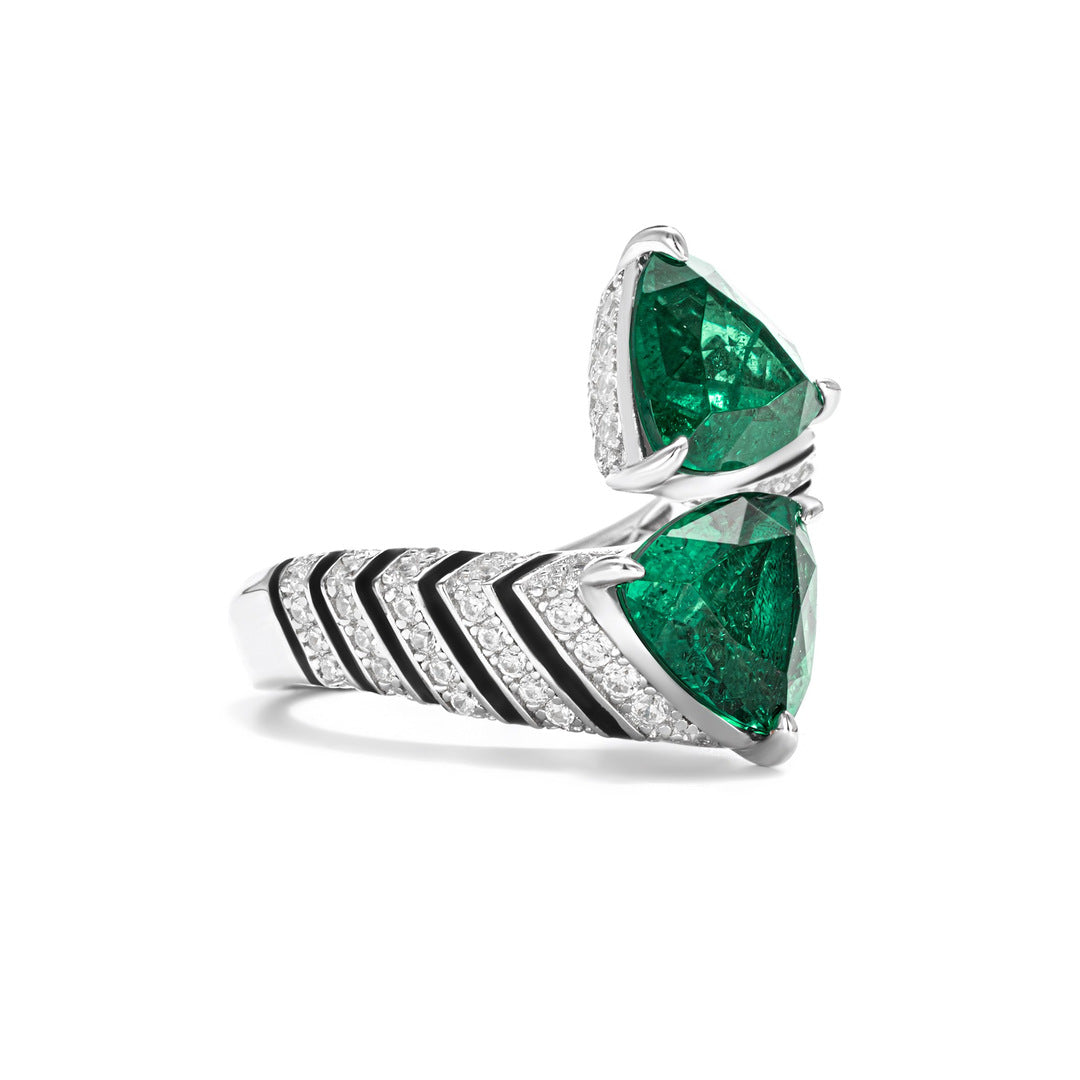 Emerald Open End Ring High Carbon Diamond Muzo Green Ring