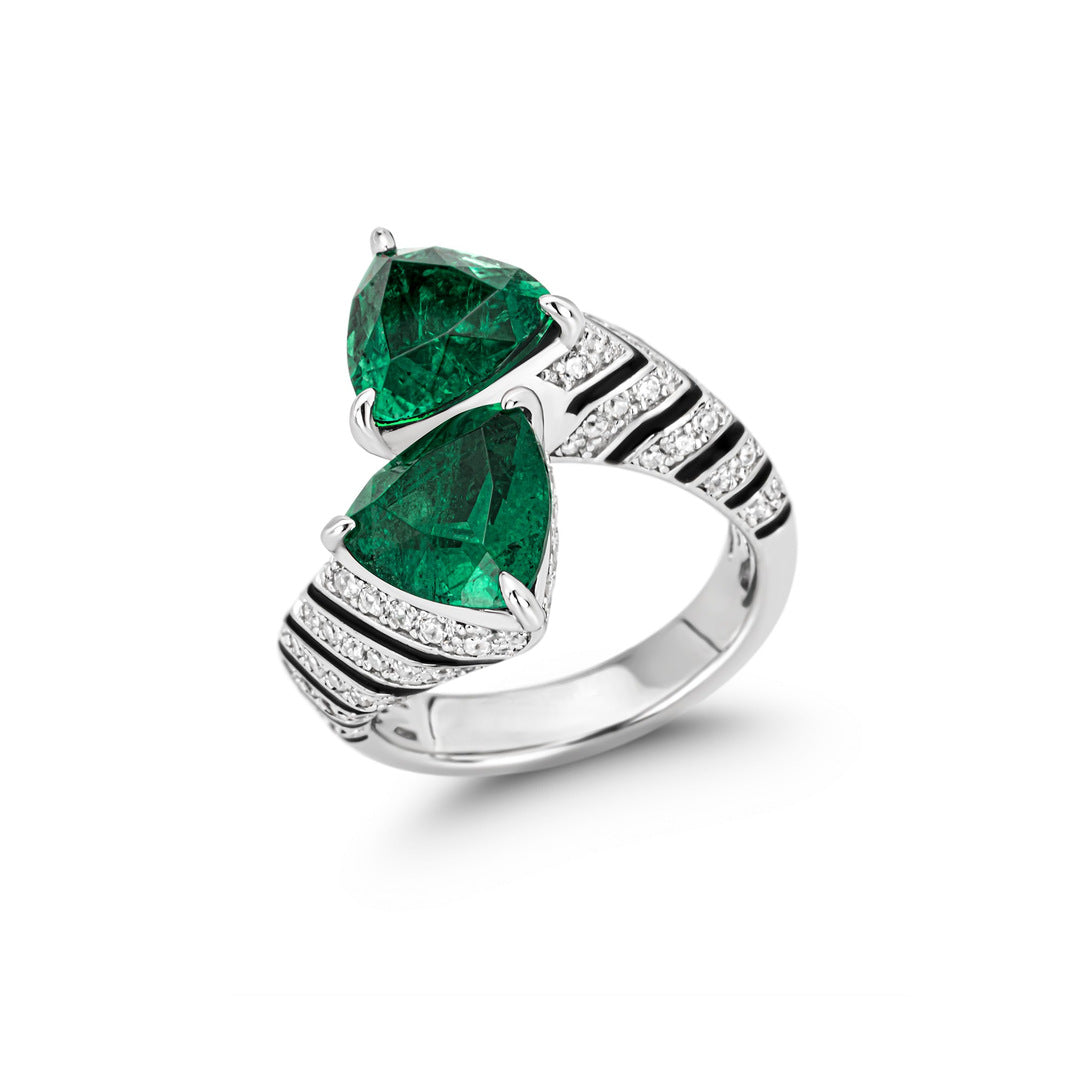 Emerald Open End Ring High Carbon Diamond Muzo Green Ring