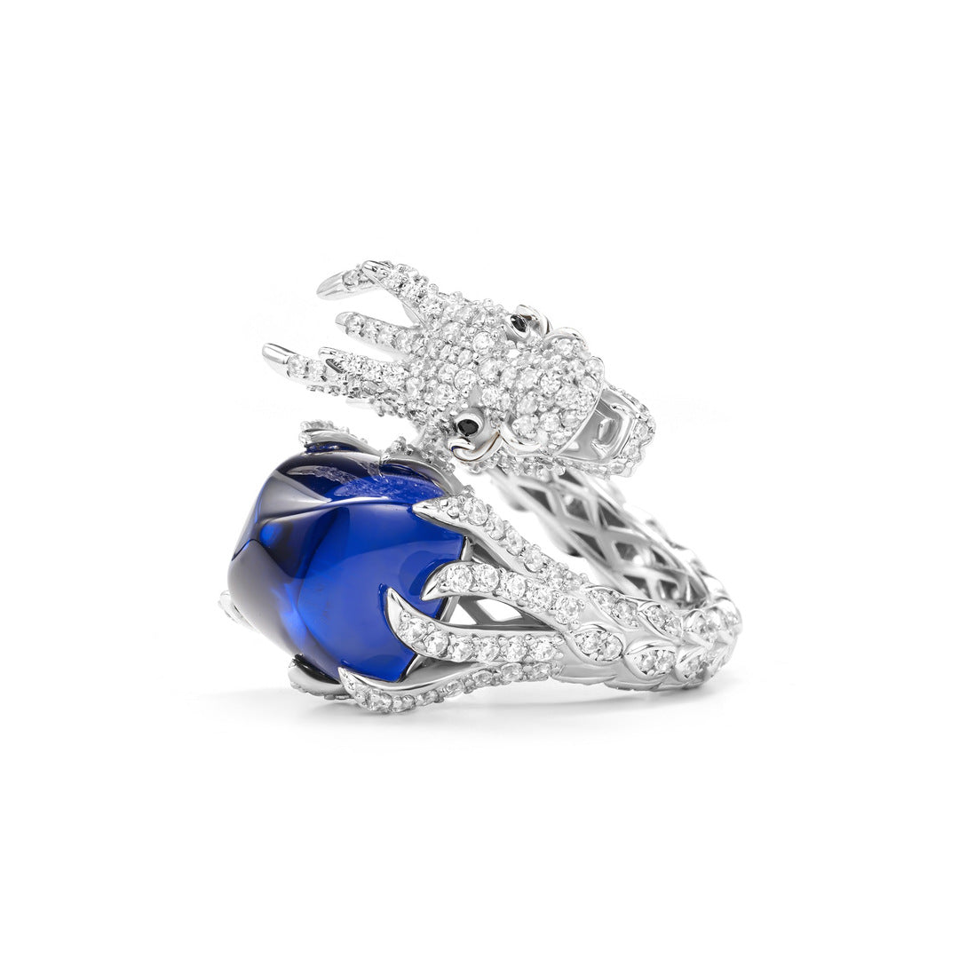 Sugar Tower Sapphire Dragon Ring High Carbon Diamond Royal Blue
