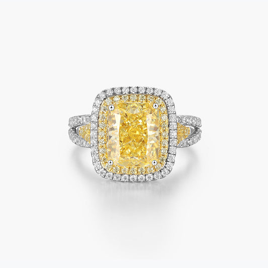 High Carbon Diamond Ice Flower Cut Brilliant Color Yellow Ring Springer Yellow Luxury Ring