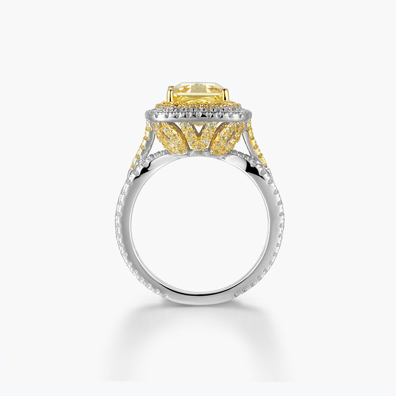 High Carbon Diamond Ice Flower Cut Brilliant Color Yellow Ring Springer Yellow Luxury Ring