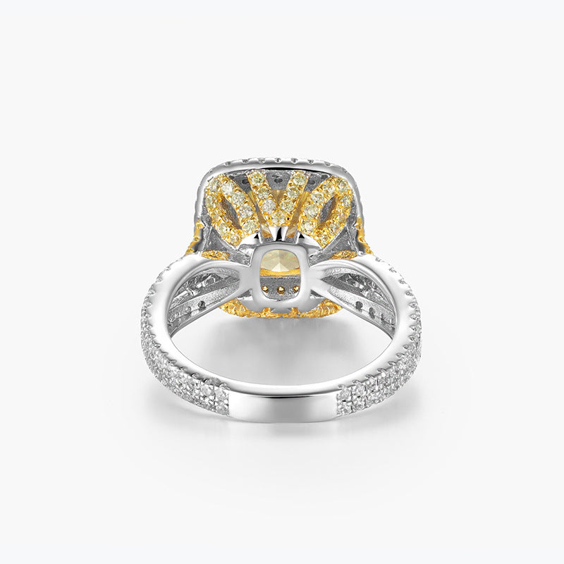High Carbon Diamond Ice Flower Cut Brilliant Color Yellow Ring Springer Yellow Luxury Ring