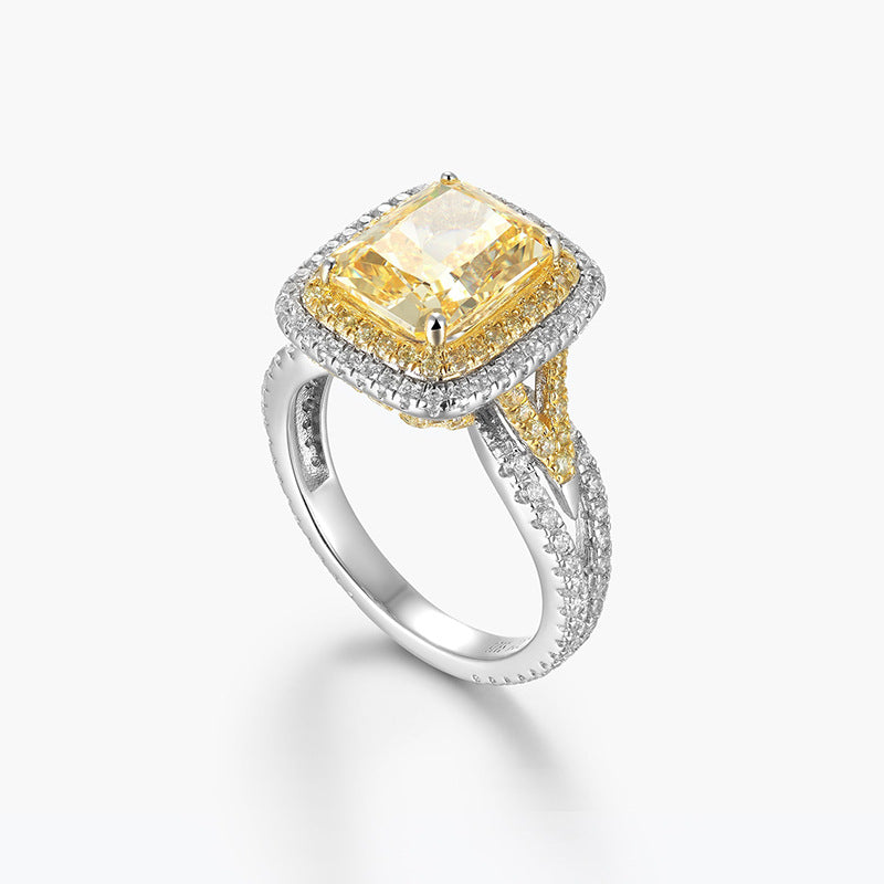 High Carbon Diamond Ice Flower Cut Brilliant Color Yellow Ring Springer Yellow Luxury Ring
