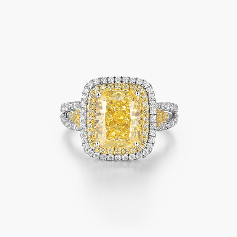High Carbon Diamond Ice Flower Cut Brilliant Color Yellow Ring Springer Yellow Luxury Ring