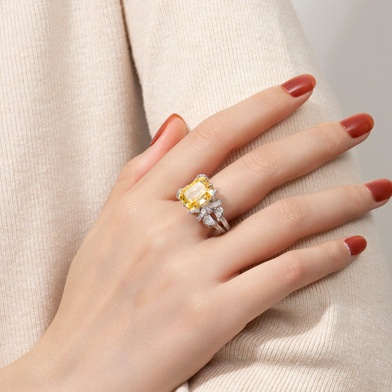 Zircon Colorful Yellow Ice Flower Cut Ring
