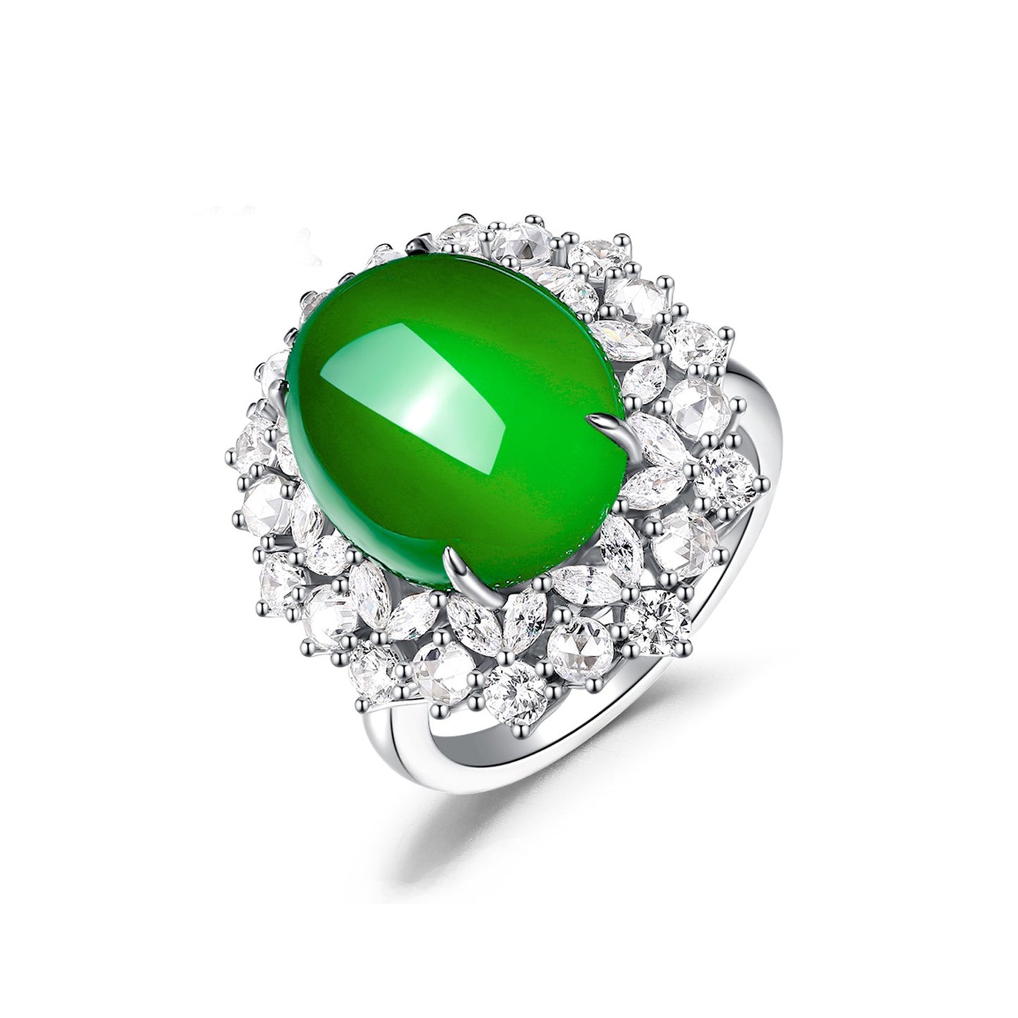 Chalcedony Flower Ring High Carbon Diamond Chalcedony