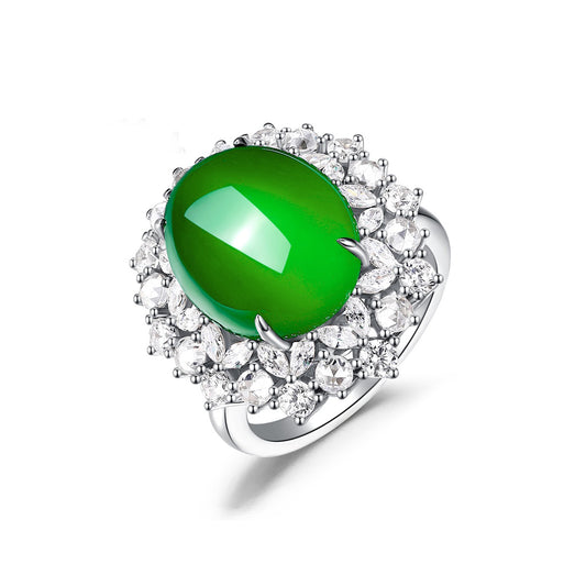 Chalcedony Flower Ring High Carbon Diamond Chalcedony