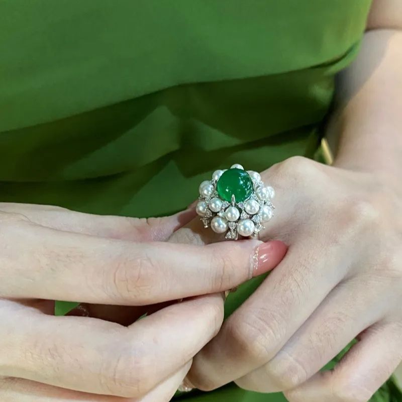 Elegant Chalcedony Ring Bejeweled Chalcedony