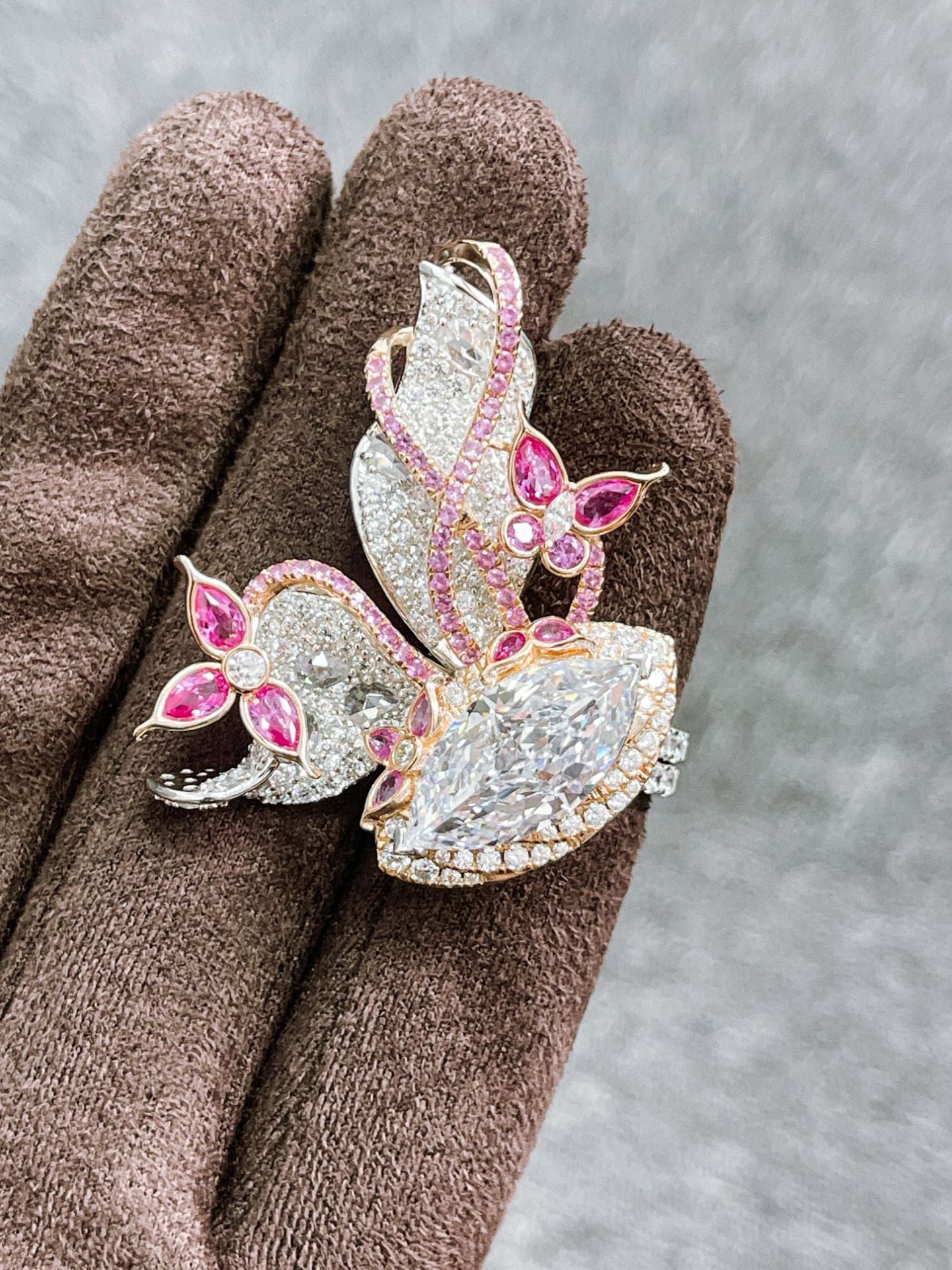 Butterfly Triple Wear Ring with High Carbon Diamonds