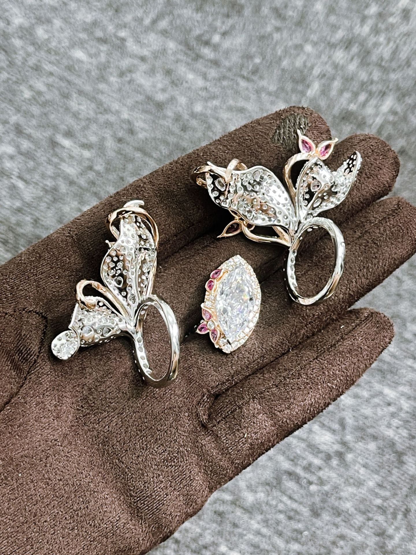 Butterfly Triple Wear Ring with High Carbon Diamonds