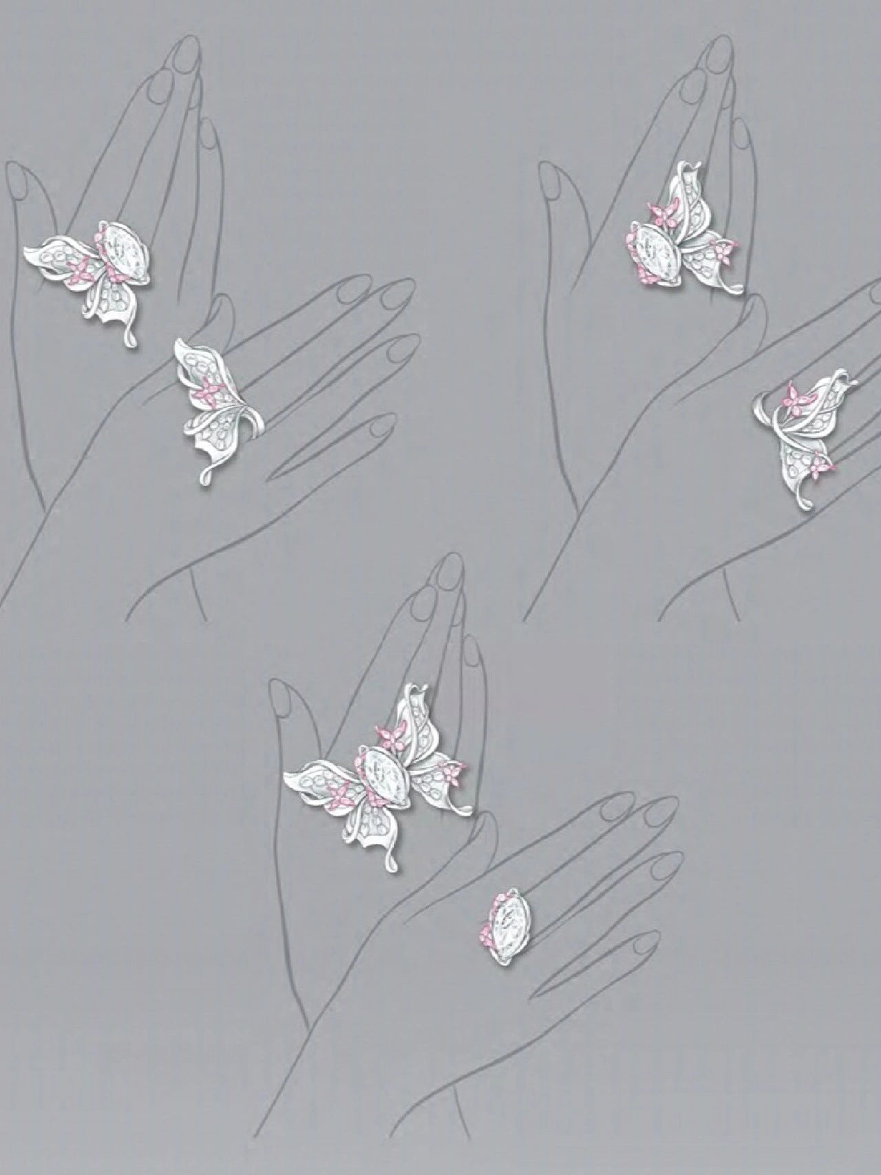 Butterfly Triple Wear Ring with High Carbon Diamonds