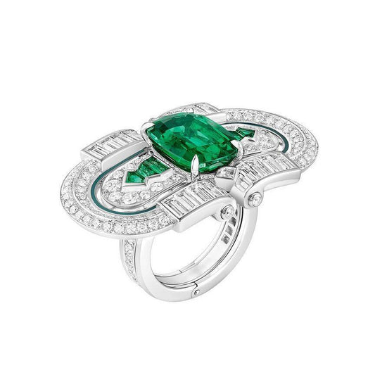 T-Square Emerald Ring High Carbon Diamond Muzo Green