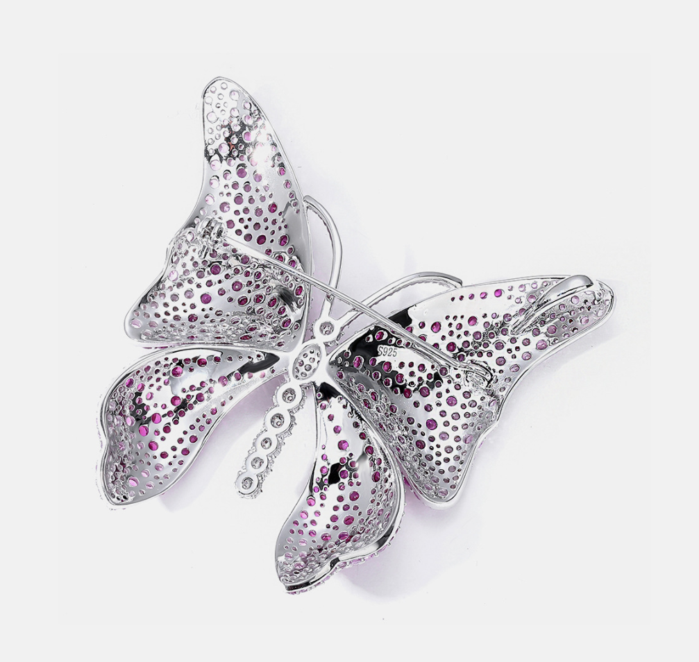 Rose Butterfly Diamond Brooch Necklace Pendant Dual Purpose Corsage