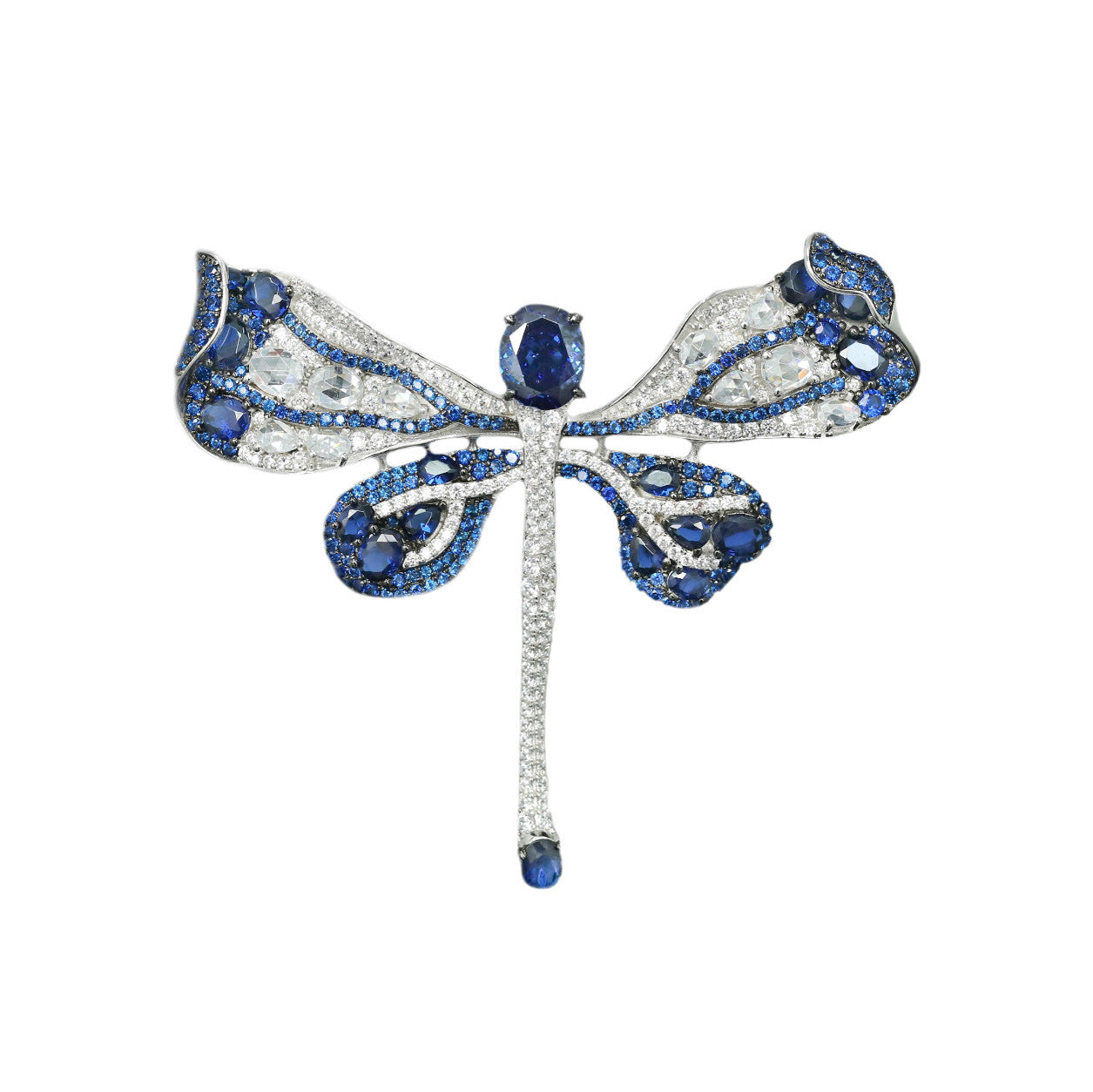 Cindychao royal blue animal dragonfly silver gold plated diamond brooch