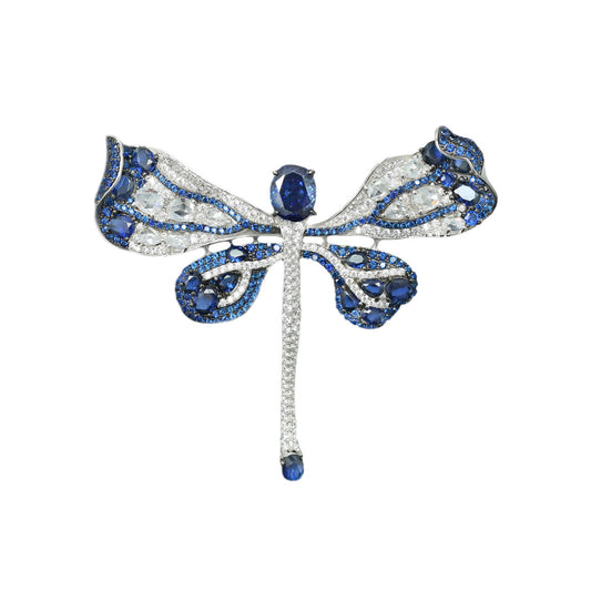 Cindychao royal blue animal dragonfly silver gold plated diamond brooch