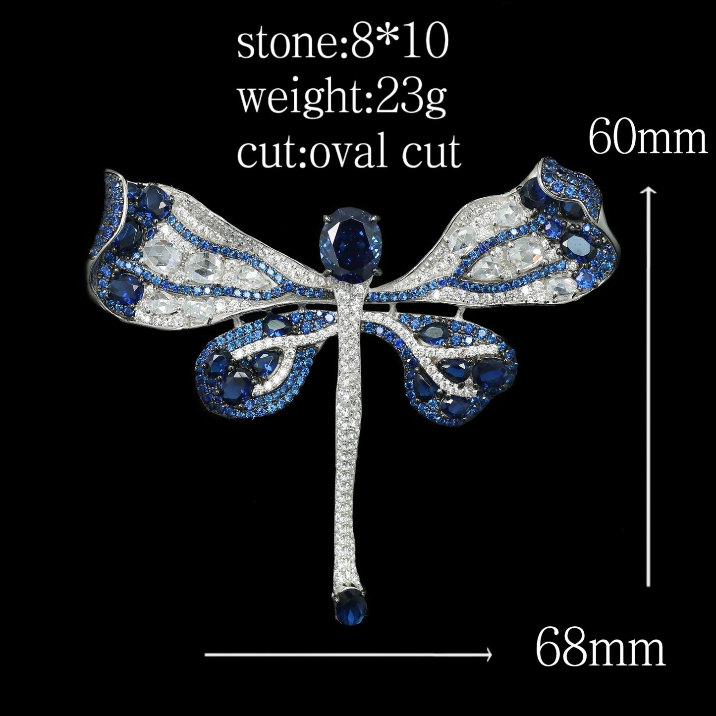 Cindychao royal blue animal dragonfly silver gold plated diamond brooch